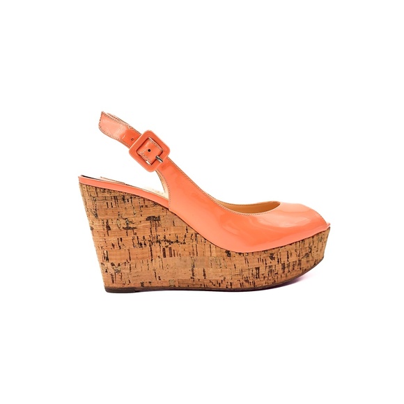 Christian Louboutin Peach Patent Leather Cork Wedge Platforms EU 36 - Picture 1 of 7